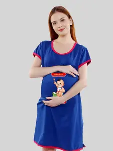 SillyBoom Graphic Printed Round Neck Maternity T-shirt Dress
