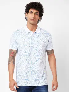 SPYKAR Geometric Printed Polo Collar Slim Fit T-shirt