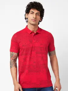 SPYKAR Abstract Printed Polo Collar Slim Fit T-shirt