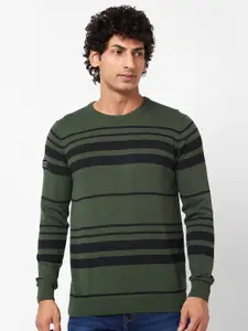 SPYKAR Striped Ribbed Cotton Pullover Sweater