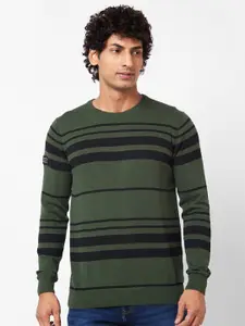SPYKAR Striped Ribbed Cotton Pullover Sweater