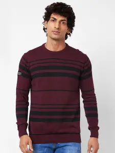 SPYKAR Striped Ribbed Cotton Pullover Sweater