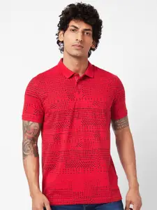 SPYKAR Abstract Printed Polo Collar Slim Fit T-shirt