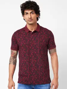 SPYKAR Abstract Printed Polo Collar Slim Fit T-shirt