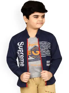 BAESD Boys Typography Printed Stand Collar Lightweight Open Front Jacket