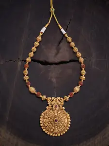 Kushal's Fashion Jewellery Red Copper Gold-Plated Antique Necklace