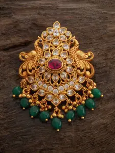 Kushal's Fashion Jewellery Gold-Plated Stones Studded & Beaded Peacock Temple Pendant