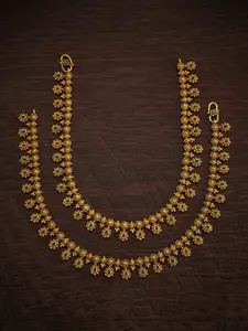 Kushal's Fashion Jewellery Set Of 2 Gold Plated Antique Anklet