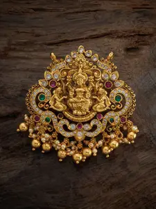 Kushal's Fashion Jewellery Gold-Plated Stones Studded & Beaded Temple Pendant