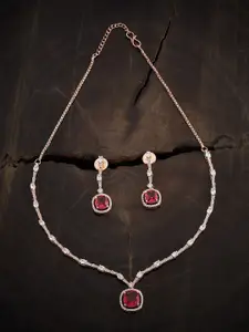 Kushal's Fashion Jewellery Rose Gold-Plated CZ Stone-Studded Necklace & Earrings