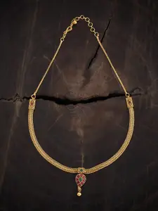 Kushal's Fashion Jewellery Red & Green Copper Gold-Plated Antique Necklace
