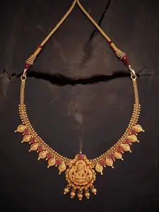 Kushal's Fashion Jewellery Red Silver Gold-Plated Temple Necklace