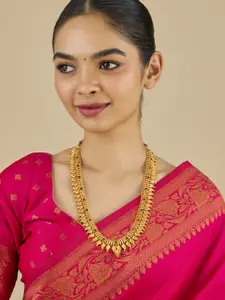 Kushal's Fashion Jewellery Embellished Bridal 92.5 Pure Silver Gold-Plated Temple Necklace