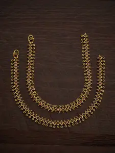 Kushal's Fashion Jewellery Set of 2 Gold-Plated Stone-Studded Anklets