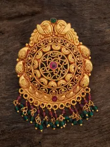 Kushal's Fashion Jewellery Gold-Plated Stones Studded & Beaded Floral Temple Pendant