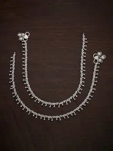 Kushal's Fashion Jewellery Set of 2 Rhodium Plated Anklets