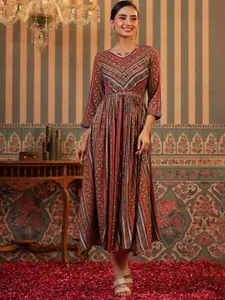 SCAKHI Ethnic Motifs Printed Fit & Flared Ethnic Dresses