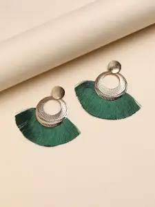 Sangria Gold-Toned & Green Gold-Plated Drop Earrings