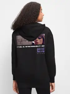 Bewakoof Women Black Printed Hooded Sweatshirt