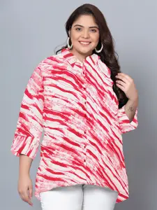 Indietoga Plus Size Classic Abstract Printed Longline Casual Shirt