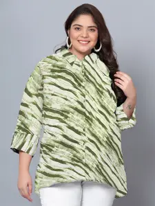 Indietoga Plus Size Abstract Printed Classic Longline  Casual Shirt