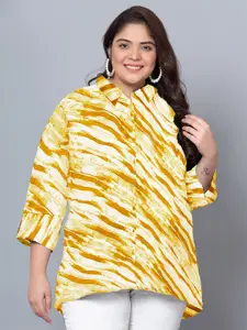 Indietoga Plus Size Abstract Printed Classic Longline Casual Shirt
