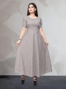 N N ENTERPRISE Ethnic Motifs Printed Puffed Sleeves A-Line Maxi Dress
