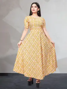 N N ENTERPRISE Geometric Printed Puff Sleeve Ethnic Dress