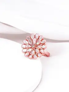 GIVA Rose Gold Plated Kundan Studded Floral Banno Ring