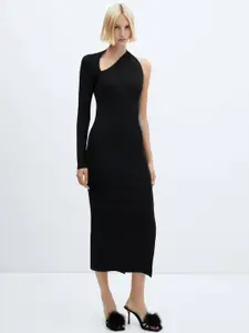 MANGO Asymmetric Neck Sheath Midi Dress with Slit