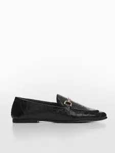 MANGO Women Croc Textured Leather Horsebit Loafers