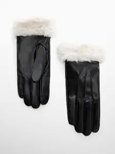 MANGO Women Winter Gloves With Faux Fur Trim Detail