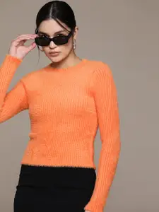 MANGO Ribbed Pullover with Fuzzy Detail
