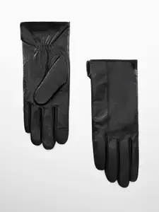 MANGO Women Leather Touchscreen Hand Gloves