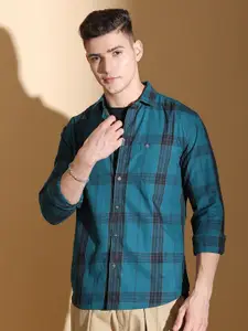 The Indian Garage Co Slim Fit Tartan Checked Pure Cotton Twill Casual Shirt