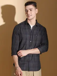 The Indian Garage Co Slim Fit Tartan Checked Twill Pure Cotton Casual Shirt