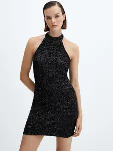 MANGO Sequined Halter Neck Open Back Bodycon Mini Dress