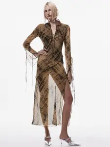 MANGO Abstract Print Midi Dress With Slit