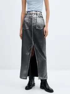 MANGO Long Foil Pure Cotton Denim Skirt