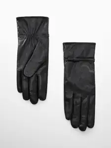 MANGO Women Leather Touchscreen Hand Gloves