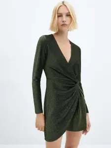 MANGO Knotted Lurex Wrap Mini Dress