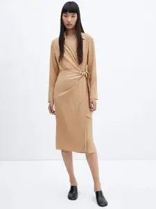 MANGO Knot Detail Wrap Midi Dress