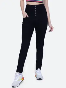 FCK-3 Women Black Lean High-Rise Embroidered Stretchable Jeans