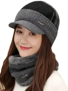 Alexvyan Self Design Acrylic Beanie & Scarf