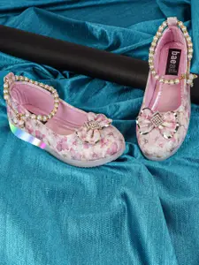 BAESD Girls Pink Printed Party Ballerinas with Laser Cuts Flats