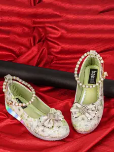 BAESD Girls Green Printed Party Ballerinas with Laser Cuts Flats