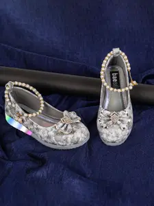 BAESD Girls Grey Printed Party Ballerinas with Laser Cuts Flats