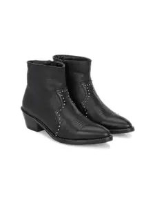 CARLO ROMANO Women Textured Leather Mid-Top Boots