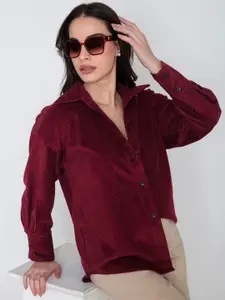 Lounge Dreams Comfort Oversized Fit Drop-Shoulder Sleeves Corduroy Casual Shirt