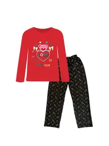 CoolTees4U Girls Printed Round Neck Long Sleeves T-shirt With Trousers